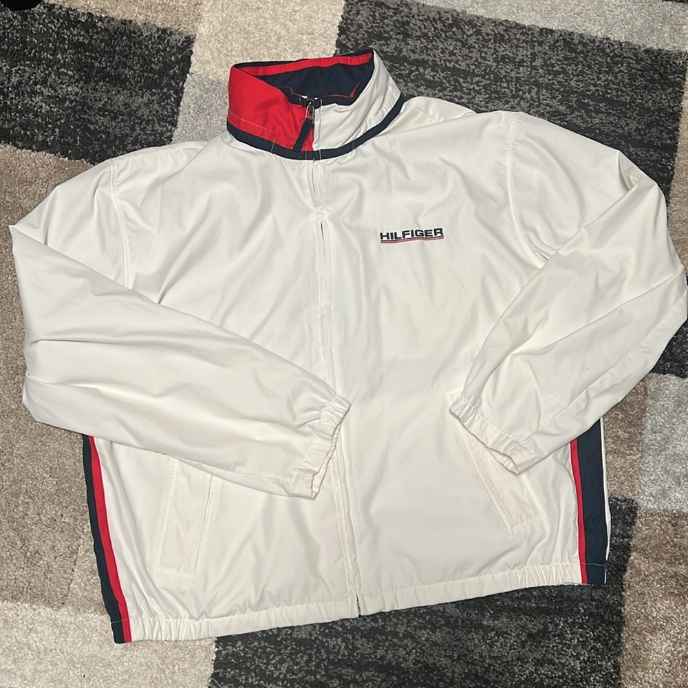 Tommy Hilfiger Spell Out hidden hood jacket, size XXL EUC!